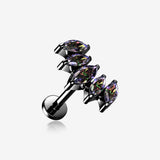 Blackline Marquise Sparkle Curve Top Internally Threaded Steel Flat Back Stud Labret