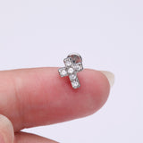 Detail View 2 of Grand Sparkle Cross Top Internally Threaded Steel Flat Back Stud Labret-Clear Gem