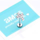 Detail View 3 of Grand Sparkle Cross Top Internally Threaded Steel Flat Back Stud Labret-Clear Gem
