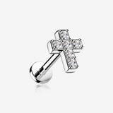 Grand Sparkle Cross Top Internally Threaded Steel Flat Back Stud Labret