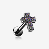 Blackline Grand Sparkle Cross Top Internally Threaded Steel Flat Back Stud Labret