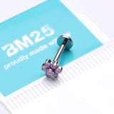 Detail View 2 of Brilliant Fire Opal Sparkle Flower Top Internally Threaded Labret-Purple Opal
