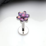 Detail View 1 of Brilliant Fire Opal Sparkle Flower Top Internally Threaded Labret-Purple Opal