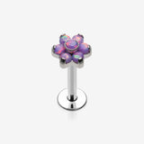 Brilliant Fire Opal Sparkle Flower Top Internally Threaded Labret