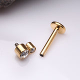 Detail View 2 of Golden Double Gem Sparkle Droplets Internally Threaded Steel Labret-Clear Gem