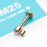 Detail View 3 of Golden Double Gem Sparkle Droplets Internally Threaded Steel Labret-Clear Gem