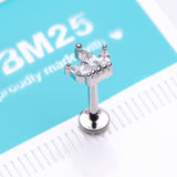 Detail View 2 of Brilliant Sparkle Marquise Lotus Flower Top Internally Threaded Steel Labret-Clear Gem