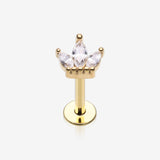 Golden Brilliant Sparkle Marquise Lotus Flower Top Internally Threaded Steel Labret