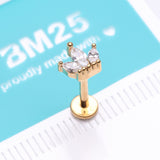 Detail View 2 of Golden Brilliant Sparkle Marquise Lotus Flower Top Internally Threaded Steel Labret-Clear Gem