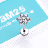 Detail View 2 of Brilliant Sparkle Spring Flower Top Internally Threaded Steel Labret-Clear Gem