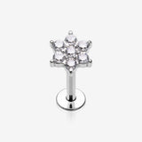Brilliant Sparkle Spring Flower Top Internally Threaded Steel Labret