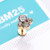 Detail View 2 of Golden Bali Bauble Sparkle Top Internally Threaded Steel Labret-Clear Gem