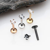 Detail View 2 of Rose Gold Marquise Sparkle Prong Set Gem Top Internally Threaded Steel Labret-Clear Gem
