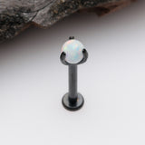 Detail View 1 of Blackline Fire Opal Claw Prong Set Sparkle Internally Threaded Labret-White Opal