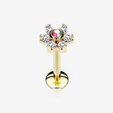 Golden Brilliant Sparkle Flower Top Internally Threaded Steel Labret