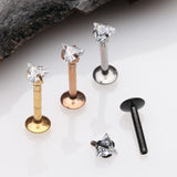 Detail View 2 of Triangle Gem Sparkle Prong Set Top Internally Threaded Steel Labret-Clear Gem
