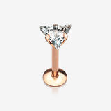 Rose Gold Triangle Gem Sparkle Prong Set Top Internally Threaded Steel Labret
