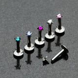 Detail View 1 of Star Gem Top Internally Threaded Labret-Aurora Borealis