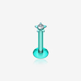 Colorline Sparkle Star Top Internally Threaded Labret-Green/Clear
