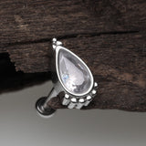 Detail View 3 of Bali Mandala Teardrop Sparkle Internally Threaded Steel Micro Labret-Clear Gem