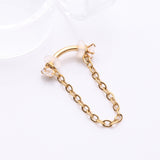 Detail View 1 of Golden Chained Prong Set Gem Internally Threaded Curved Barbell-Clear Gem