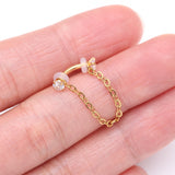 Detail View 2 of Golden Chained Prong Set Gem Internally Threaded Curved Barbell-Clear Gem