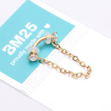 Detail View 3 of Golden Chained Prong Set Gem Internally Threaded Curved Barbell-Clear Gem