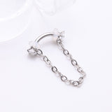 Detail View 1 of Chained Prong Set Gem Internally Threaded Curved Barbell-Clear Gem