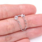 Detail View 2 of Chained Prong Set Gem Internally Threaded Curved Barbell-Clear Gem