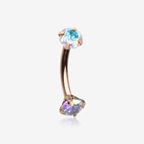 Rose Gold Prong Set Gem Sparkles Internally Threaded Curved Barbell