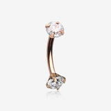 Rose Gold Prong Set Gem Sparkles Internally Threaded Curved Barbell