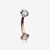 Rose Gold Prong Set Gem Sparkles Internally Threaded Curved Barbell