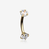 Golden Prong Set Gem Sparkles Internally Threaded Curved Barbell