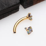 Detail View 2 of Golden Prong Set Gem Sparkles Internally Threaded Curved Barbell-Vitrail Medium