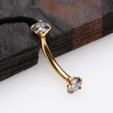 Detail View 1 of Golden Prong Set Gem Sparkles Internally Threaded Curved Barbell-Vitrail Medium