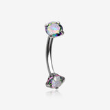 Prong Set Gem Sparkles Internally Threaded Curved Barbell