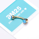 Detail View 3 of Golden Pristine Fire Opal Sparkles Internally Threaded Curved Barbell-Blue Opal