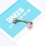 Detail View 3 of Golden Pristine Fire Opal Sparkles Internally Threaded Curved Barbell-Pink Opal