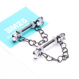 Detail View 3 of A Pair of Blackline Sparkle Chained Hollow Heart Internally Threaded Nipple Barbell-Clear Gem