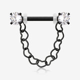 A Pair of Blackline Sparkle Chained Hollow Heart Internally Threaded Nipple Barbell