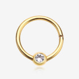 Pure24K Implant Grade Titanium Front Gem Ball CBR Style Seamless Clicker Hoop Ring-Clear Gem