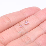 Detail View 3 of Pure24K Implant Grade Titanium OneFit Threadless Pink Rose CZ Prong Set Birthstone Gem Top Part