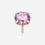 Pure24K Implant Grade Titanium OneFit Threadless Pink Rose CZ Prong Set Birthstone Gem Top Part