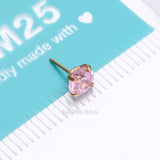 Detail View 4 of Pure24K Implant Grade Titanium OneFit Threadless Pink Rose CZ Prong Set Birthstone Gem Top Part
