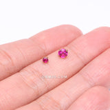 Detail View 3 of Pure24K Implant Grade Titanium OneFit Threadless Ruby Corundum CZ Prong Set Birthstone Gem Top Part