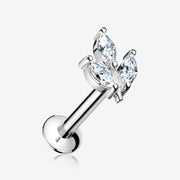 Marquise Sparkle Leaf Top Threadless Push-In Steel Labret