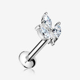 Marquise Sparkle Leaf Top Threadless Push-In Steel Labret