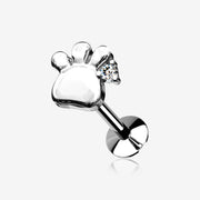 Adorable Sparkle Paw Top Threadless Push-In Steel Labret