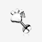 Adorable Sparkle Paw Top Threadless Push-In Steel Labret-Clear Gem