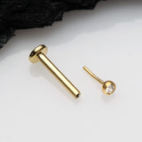 Detail View 2 of Golden Basic Gem Ball Top Threadless Push-In Steel Labret-Clear Gem